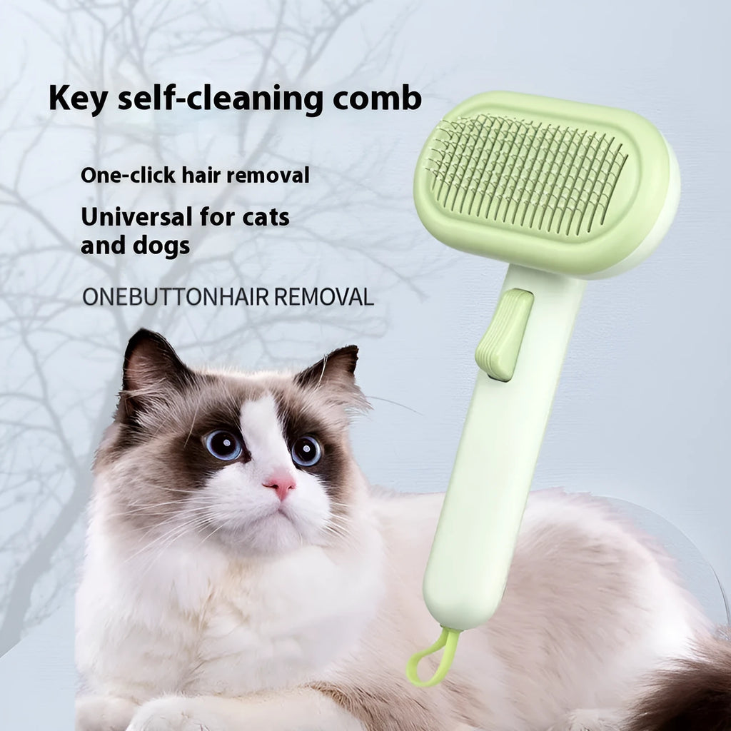 Large pet hair removal comb with stainless steel blades in light grey colour