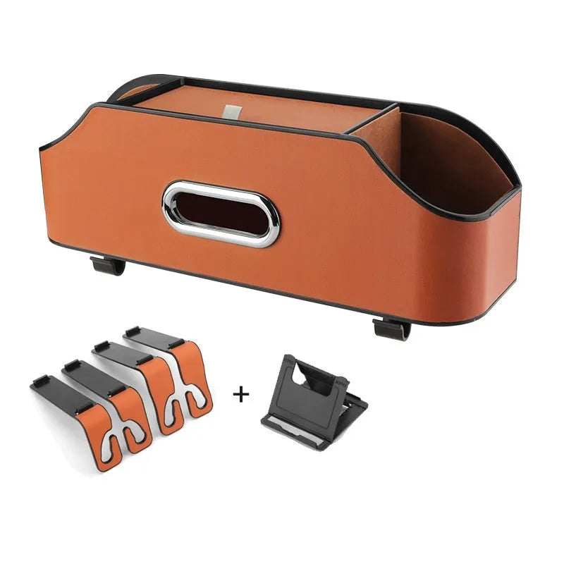 Genuine leather car tissue box and cup holder organiser in beige colour