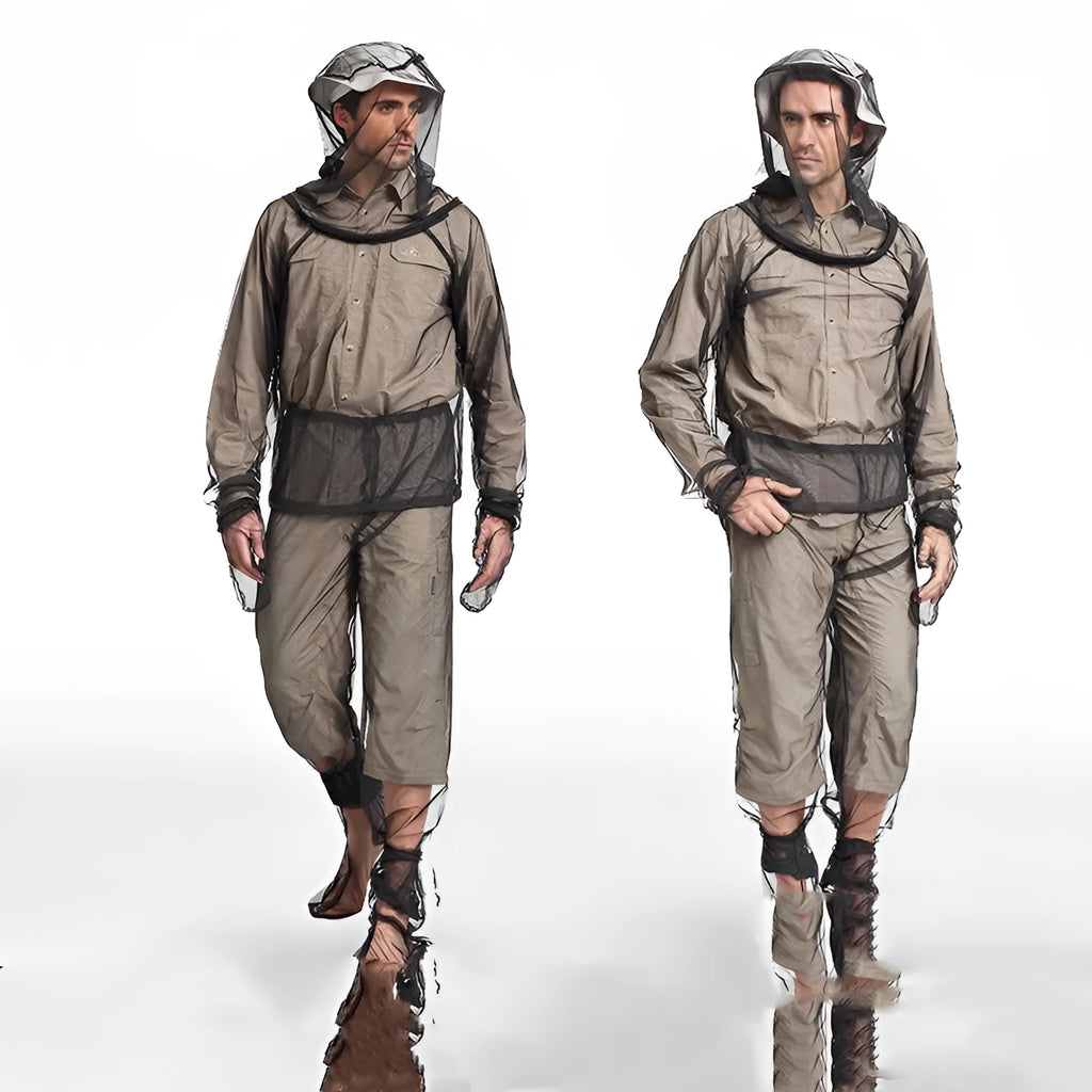 Anti mosquito suit with hood and pants in breathable mesh fabric for outdoor camping and hiking