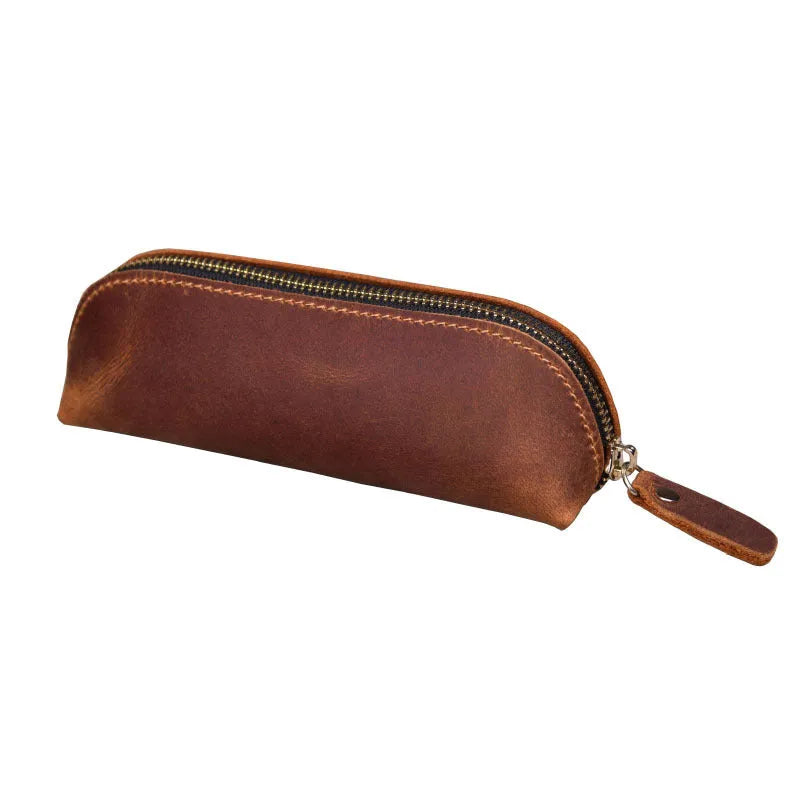 Genuine leather handmade pencil case with zipper in four colour options