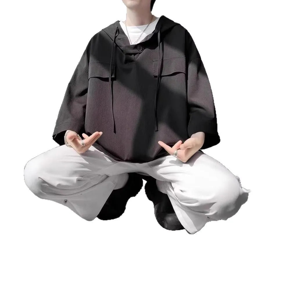 Men's hooded short sleeve t-shirt in loose fit for summer wear