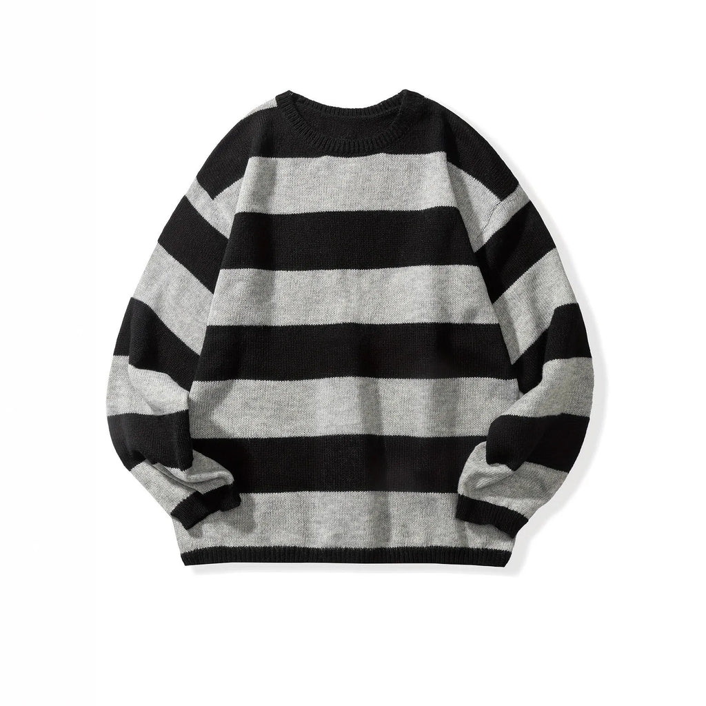 Loose American retro wool sweater in beige, front view, long sleeve pullover for autumn