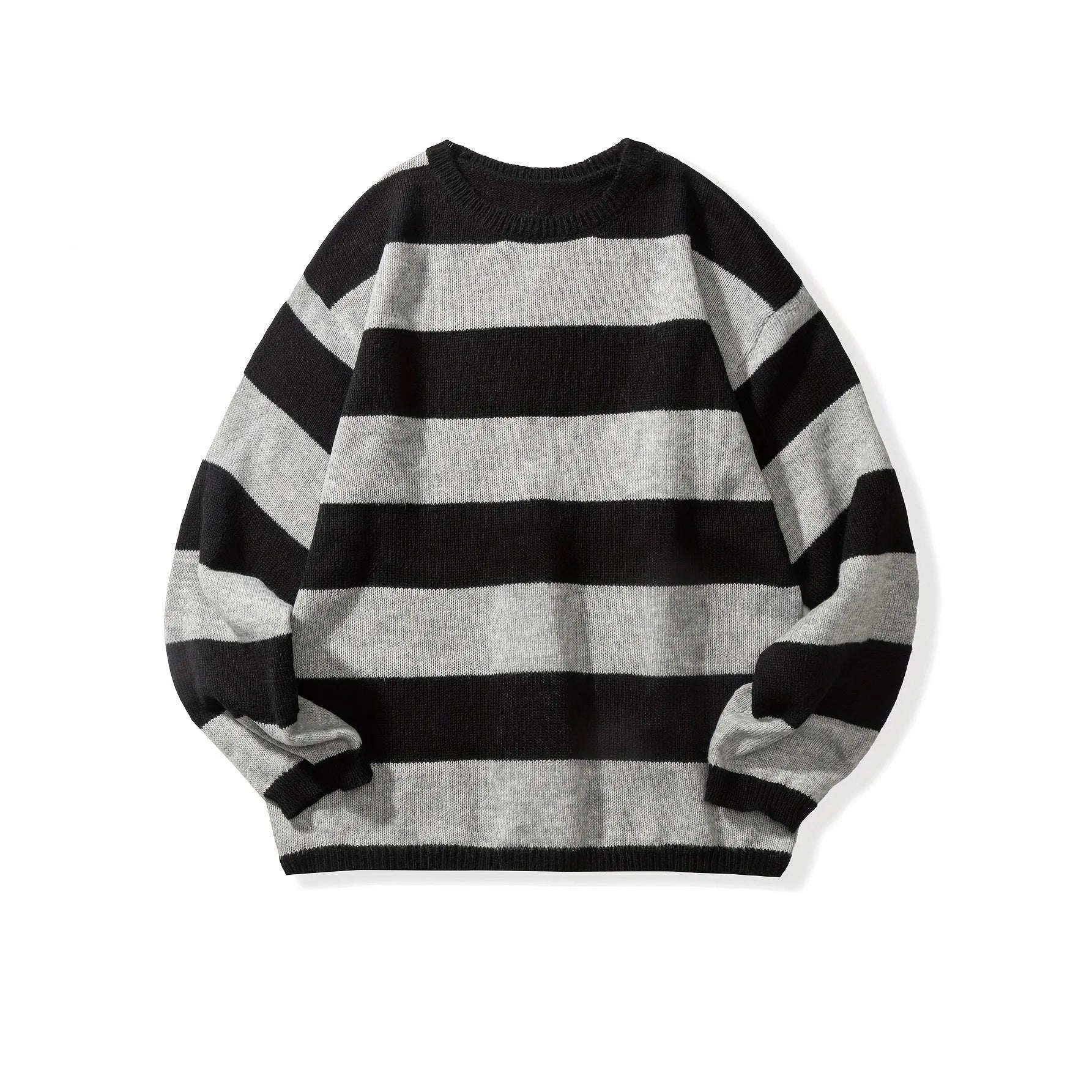 Loose American retro wool sweater in beige, front view, long sleeve pullover for autumn