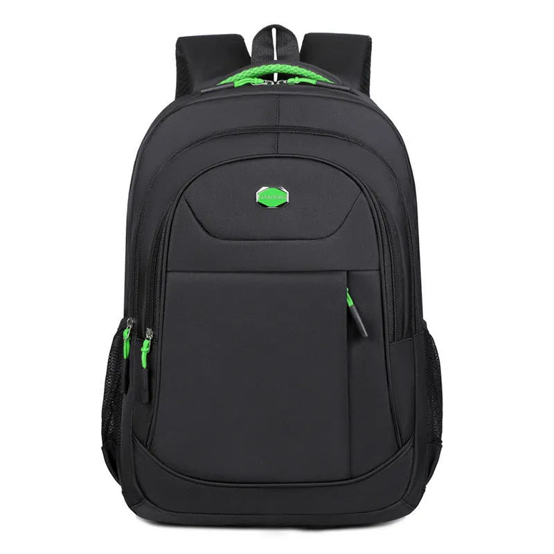 Solid colour Oxford cloth college backpack with curved shoulder straps, shown in black.
