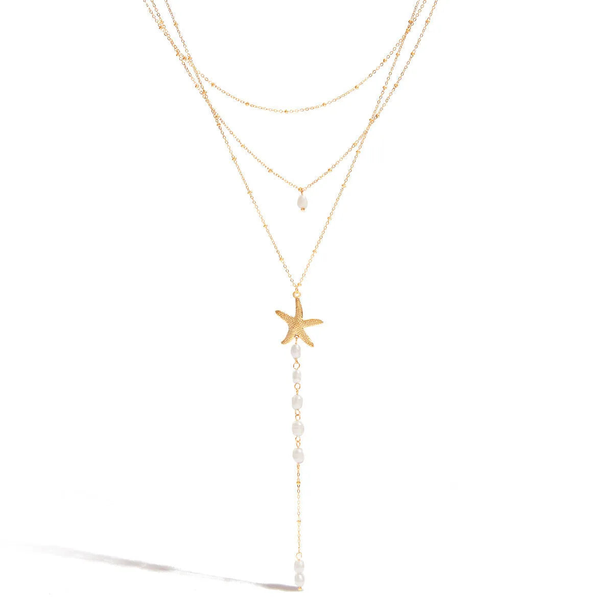 European American pearls necklace titanium steel twin starfish pendant 18K gold stainless steel chain