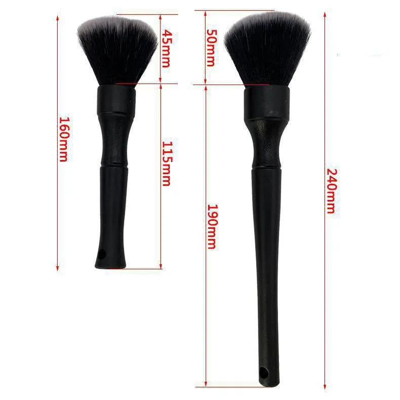 Black car detailing brush with super soft pig hair bristles and polypropylene handle for interior cleaning