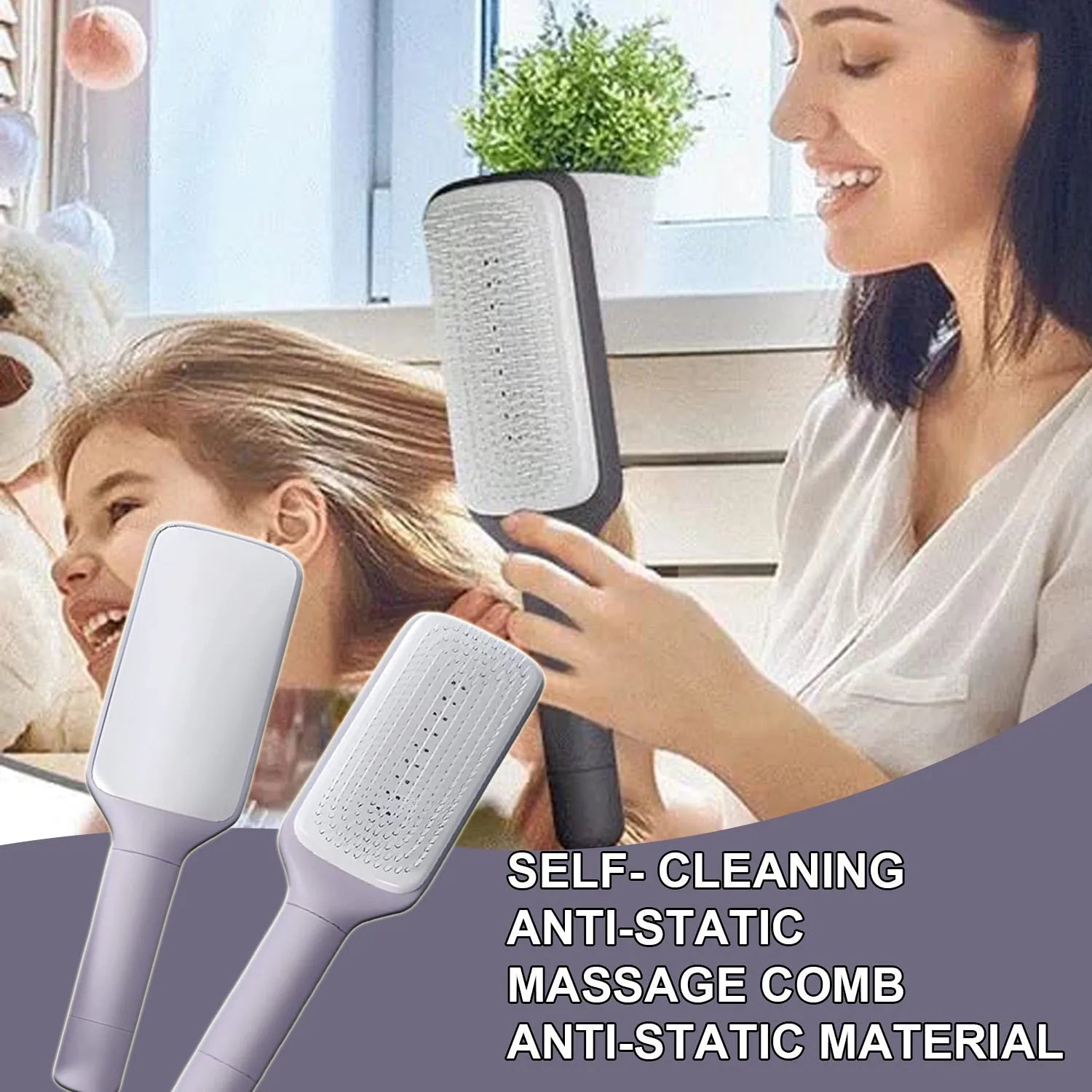 Roland purple self-cleaning hair brush with rotating handle for easy hair removal.