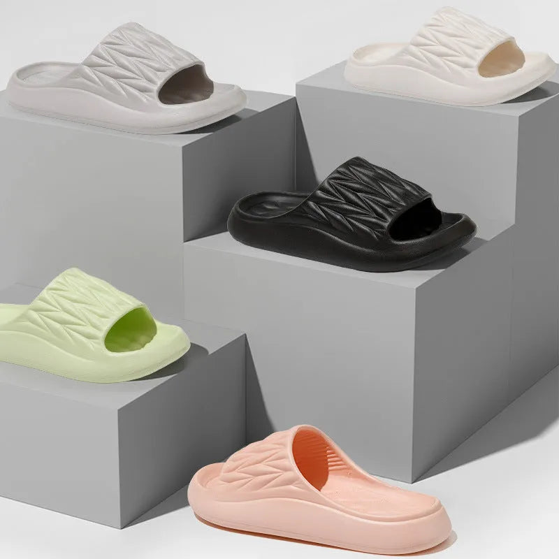 Leaf texture design EVA slippers in various colours for indoor household and bathroom use