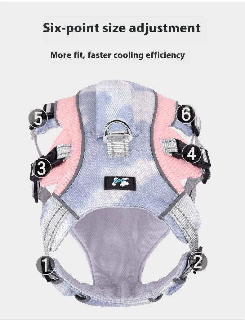 Reflective pet cooling clothes chest strap available in multiple colours with adjustable sizing options
