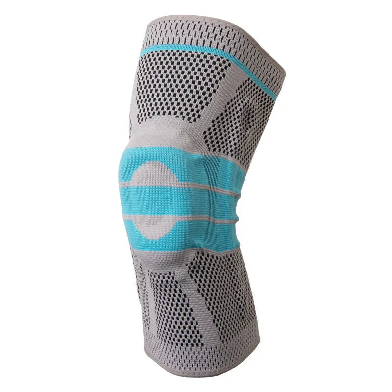 Sky blue silicone knee pads with elastic fibre construction for basketball and running protection