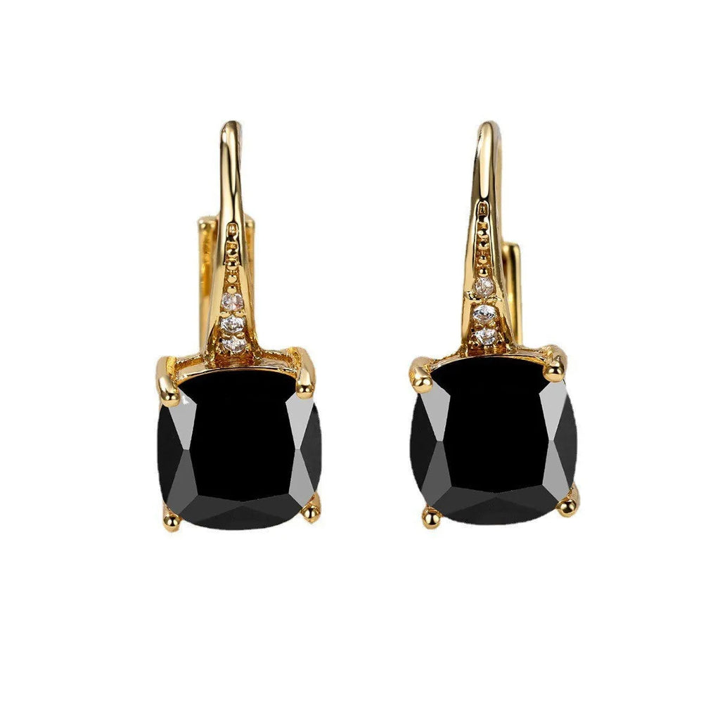 Korean style square zircon ear hook earrings with geometric round design in multiple plating colours