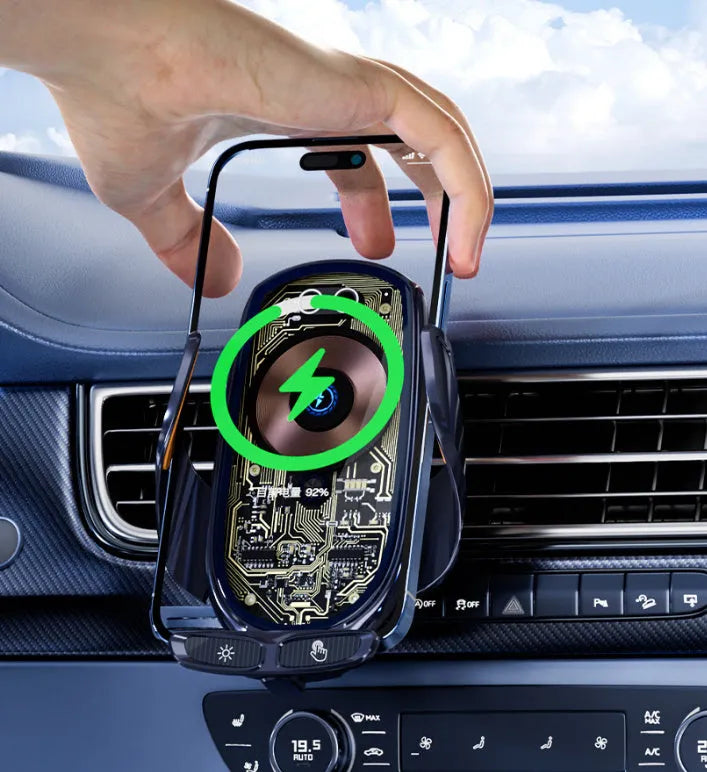 Wireless super fast charge car charger with smart bracket and air outlet clip in gun colour for V6 model