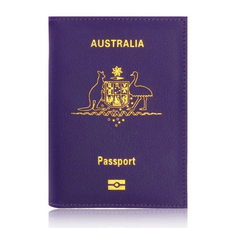 Light blue PU leather card bag with passport and card slots, solid colour European style