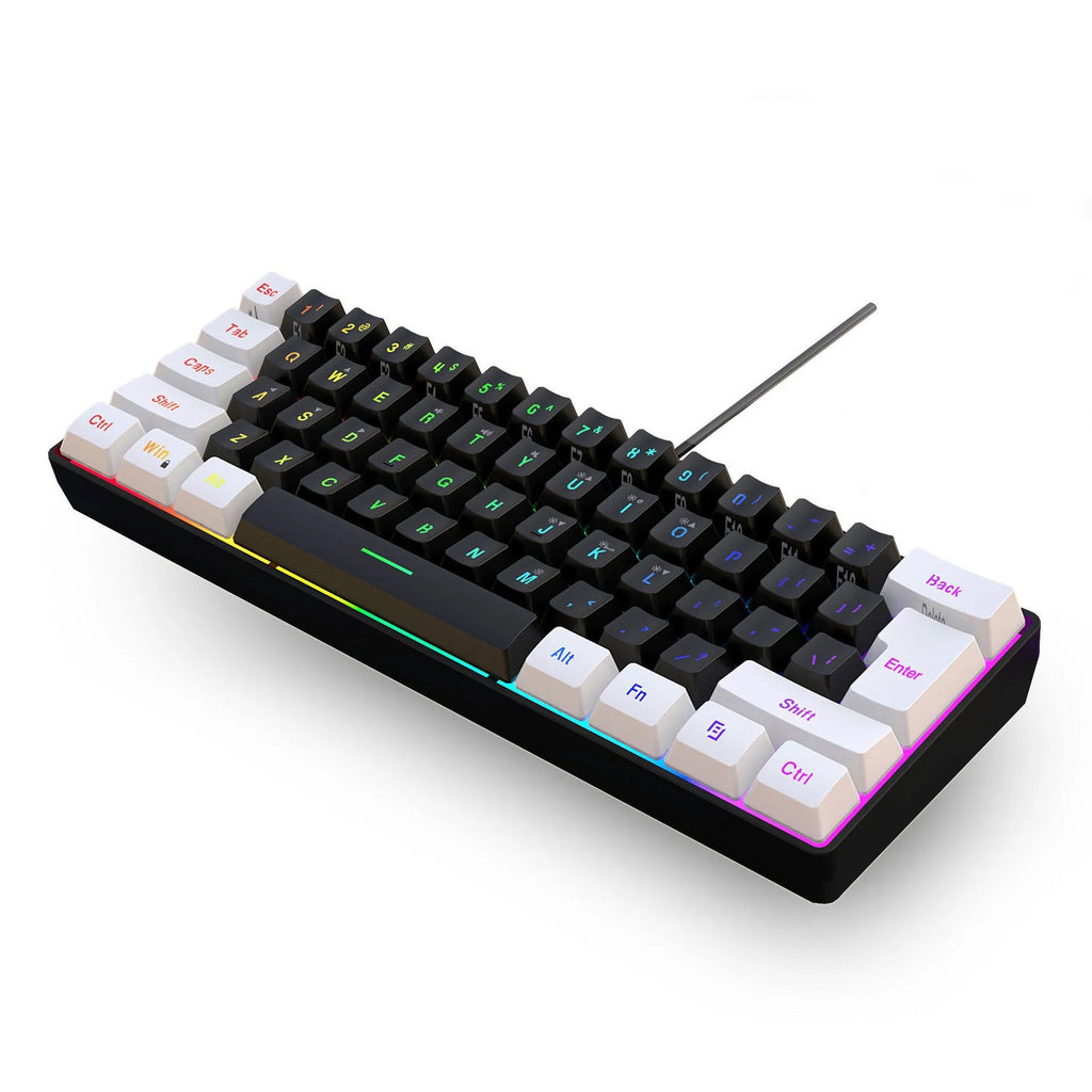 Compact 61-key wired membrane keyboard in white and black colour with 1.7 metre USB cable
