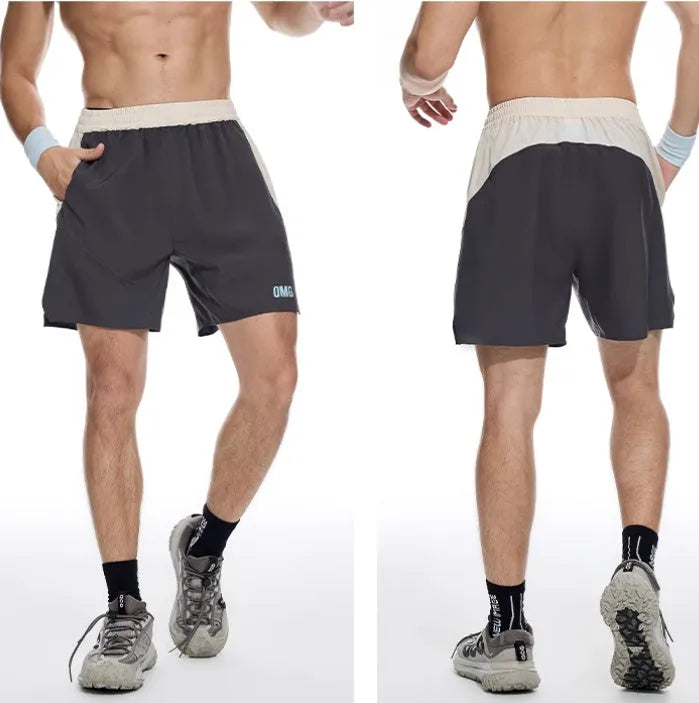 Men's dark rock ash coloured loose hipp workout shorts with elastic waist and lace-up fly