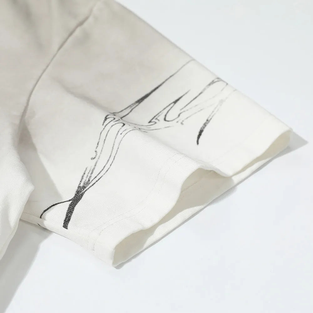 Men's short-sleeved printed t-shirt in pure cotton, shown in white and black.
