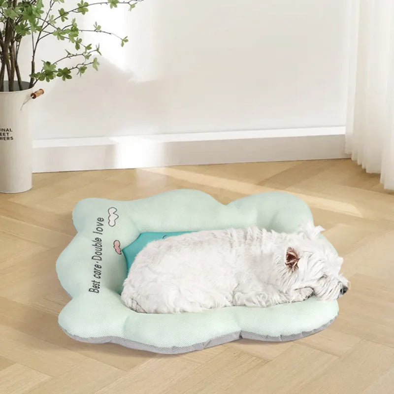 Green self-cooling pet mat for dogs and cats in summer, shown in large size