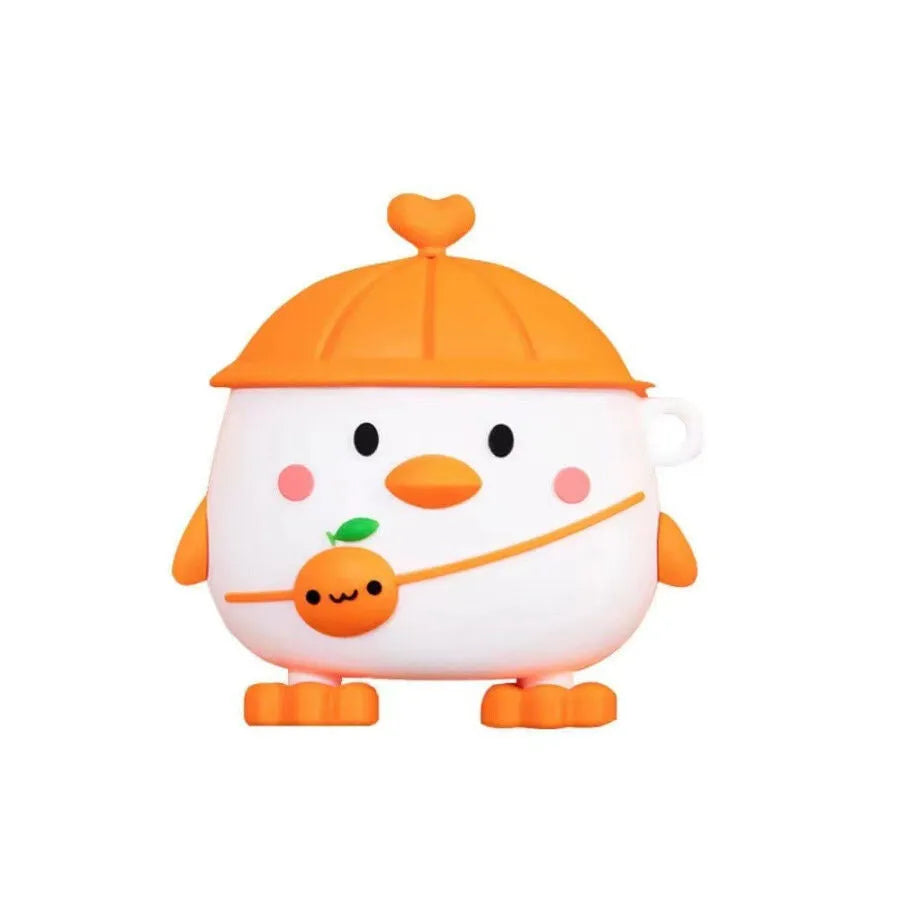 Silicone earphone protective case with drip glue pattern for AirPods, orange chicken colour, includes carabiner