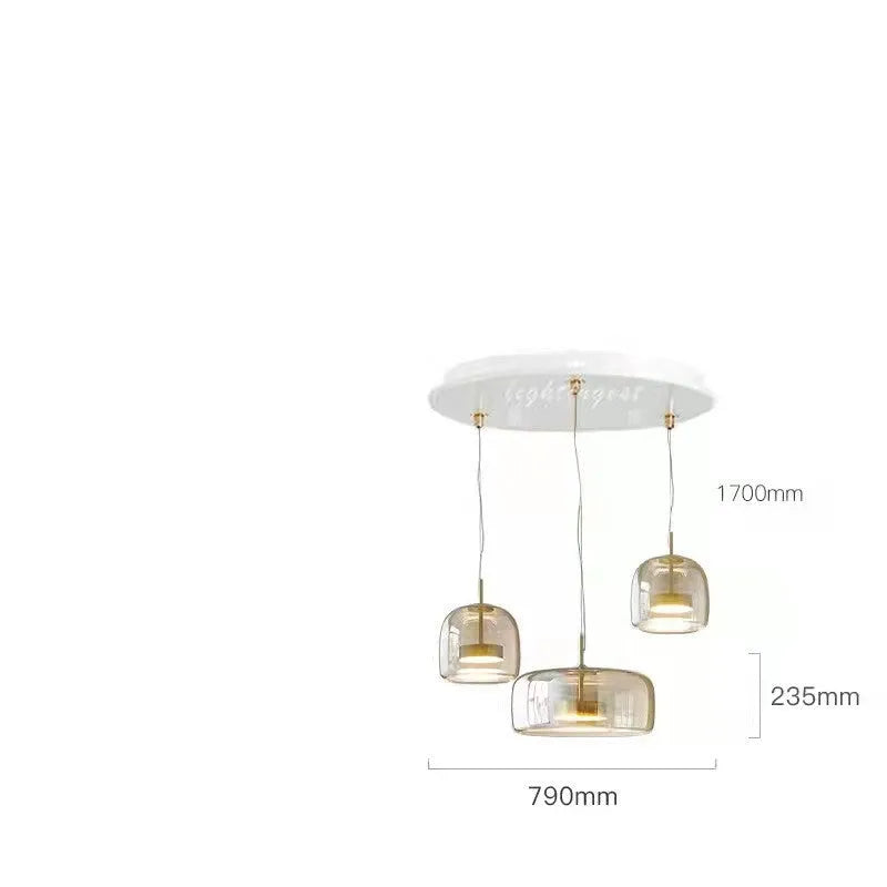 Glass ceiling chandelier with LED warm light in Cognac finish for living room or bedroom, 5-10sqm coverage area