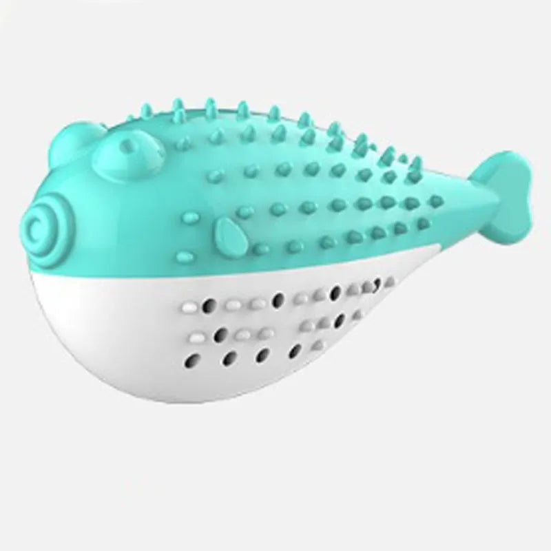 Blue silicone fish-shaped chew and grab toy for cats on a white background.
