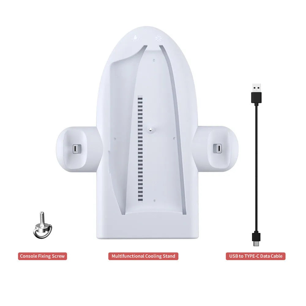 PS5 multi-function cooler pad with charging station and RGB lighting in white colour