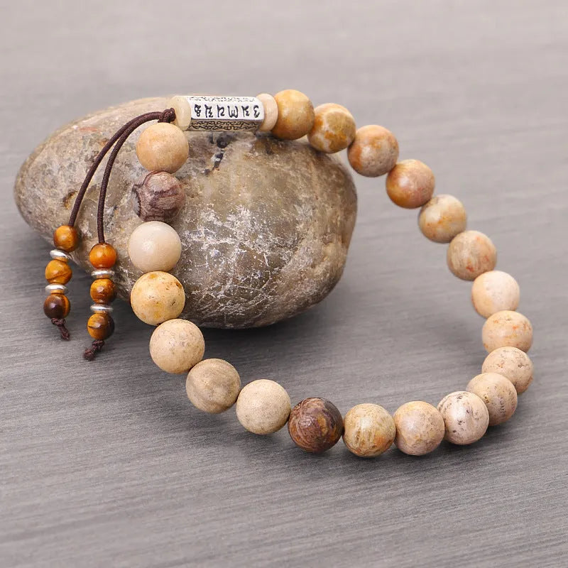 Wood colour stone handmade bead bracelet with European American retro simple style