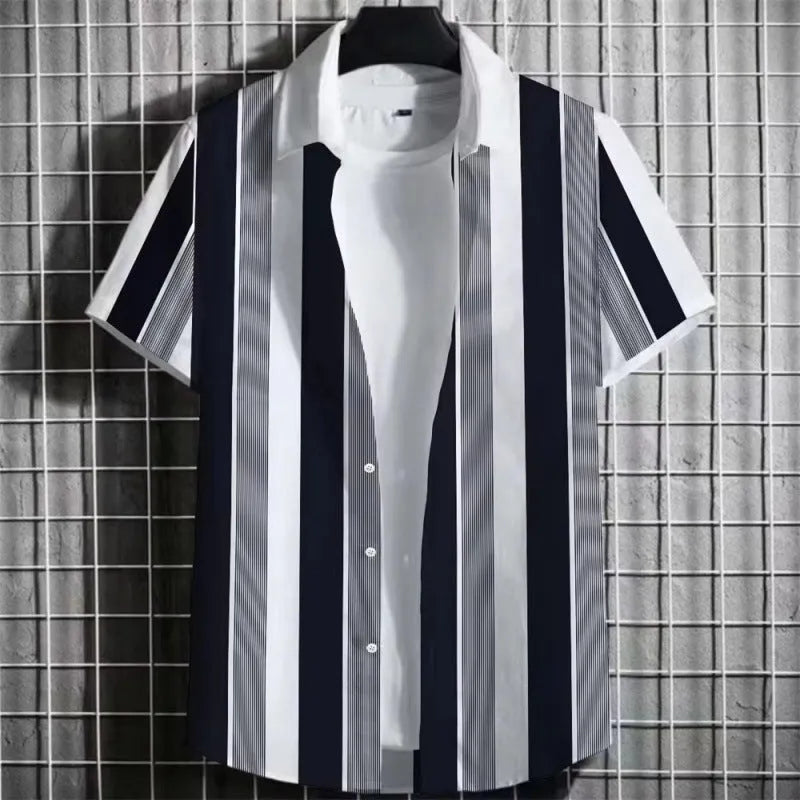 Men's linen short sleeve T-shirt with 3D printing on striped pattern in multiple colour options