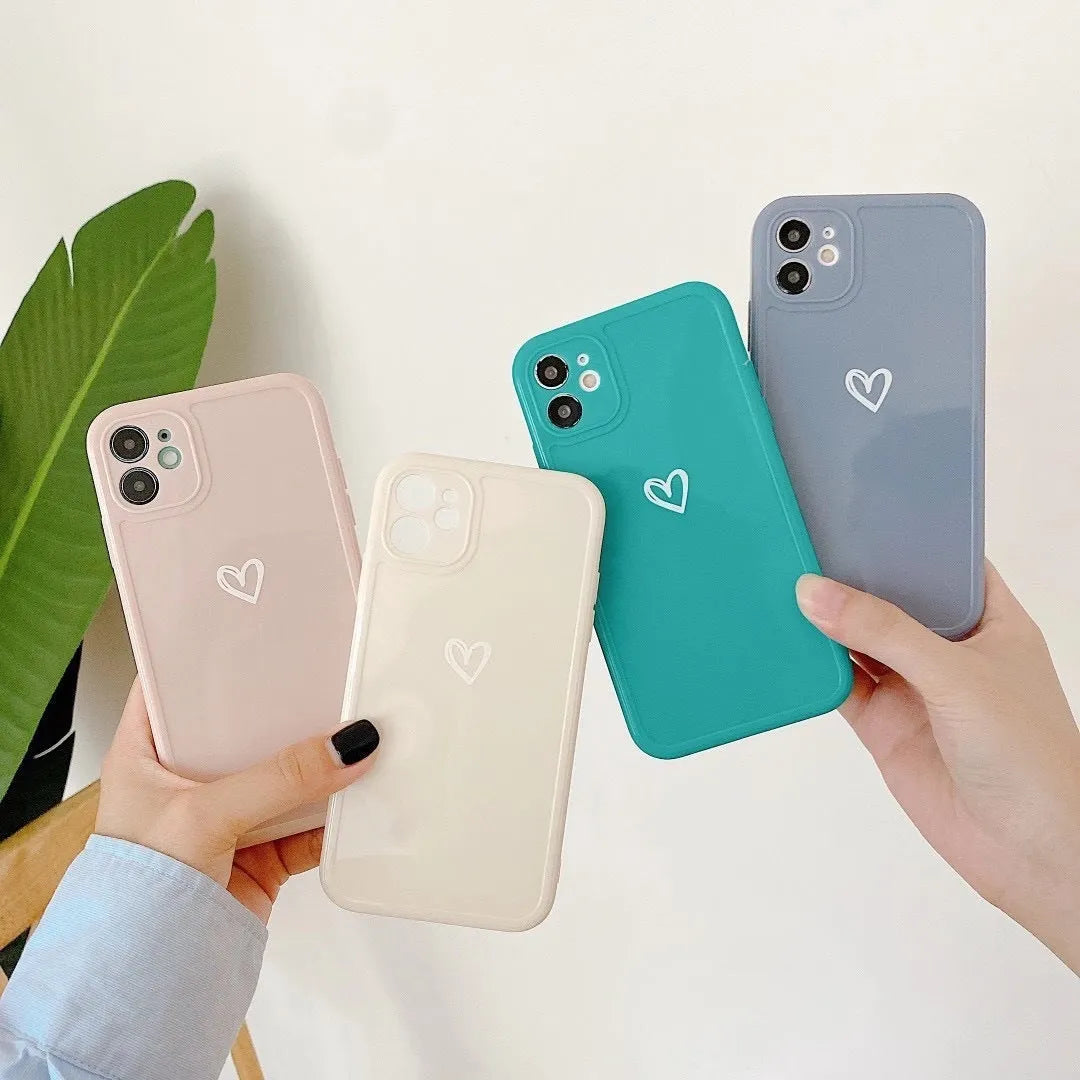 Couples Love solid colour TPU phone case for iPhone, available in Grey, Light Blue, Pink, and White