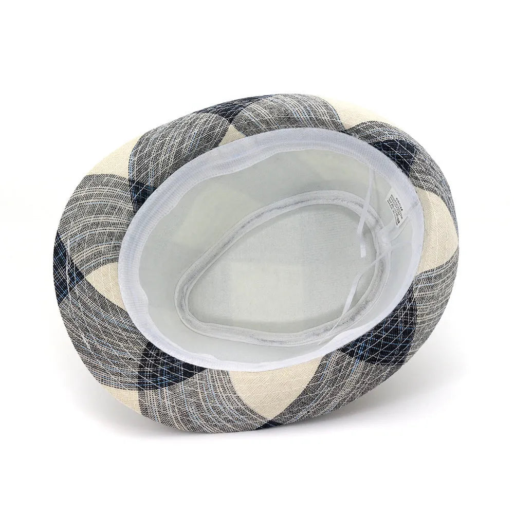 Blue polyester sun hat with bell-shaped crown and 4.5cm brim for outdoor sun protection