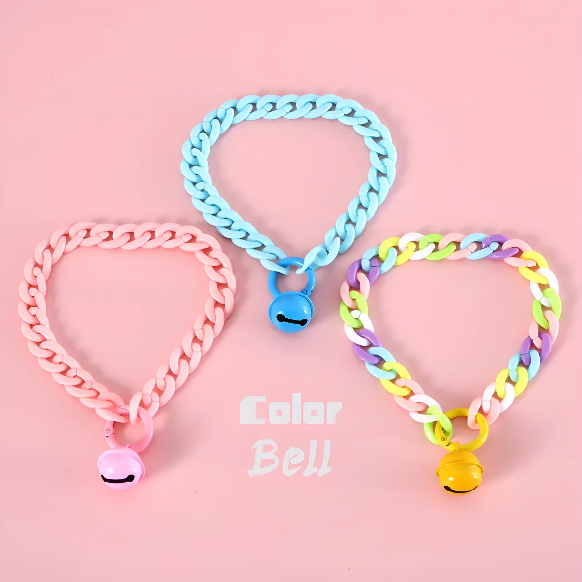 Adjustable plastic pet collar in macaron candy colours with chain detailing for cats, dogs and rabbits