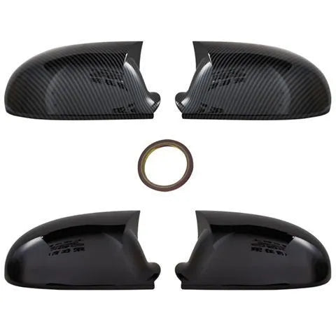 Pair of plastic outer reflector shells for Volkswagen Sagitar side mirrors in carbon fibre or bright black finish.