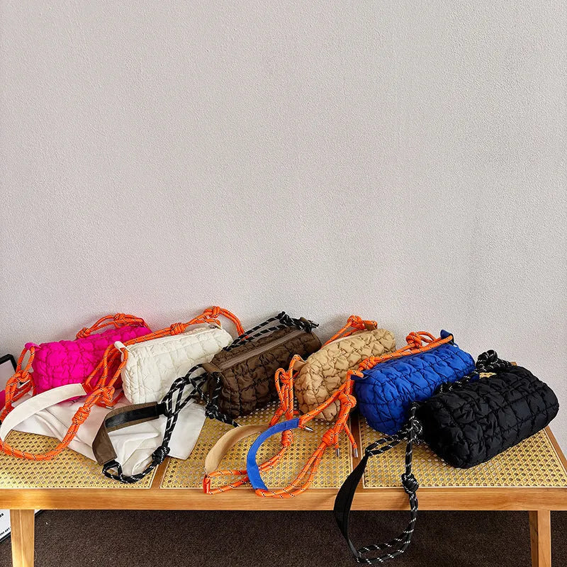 Women's lightweight nylon messenger bag with pillow shape and diamond pattern in six colour options
