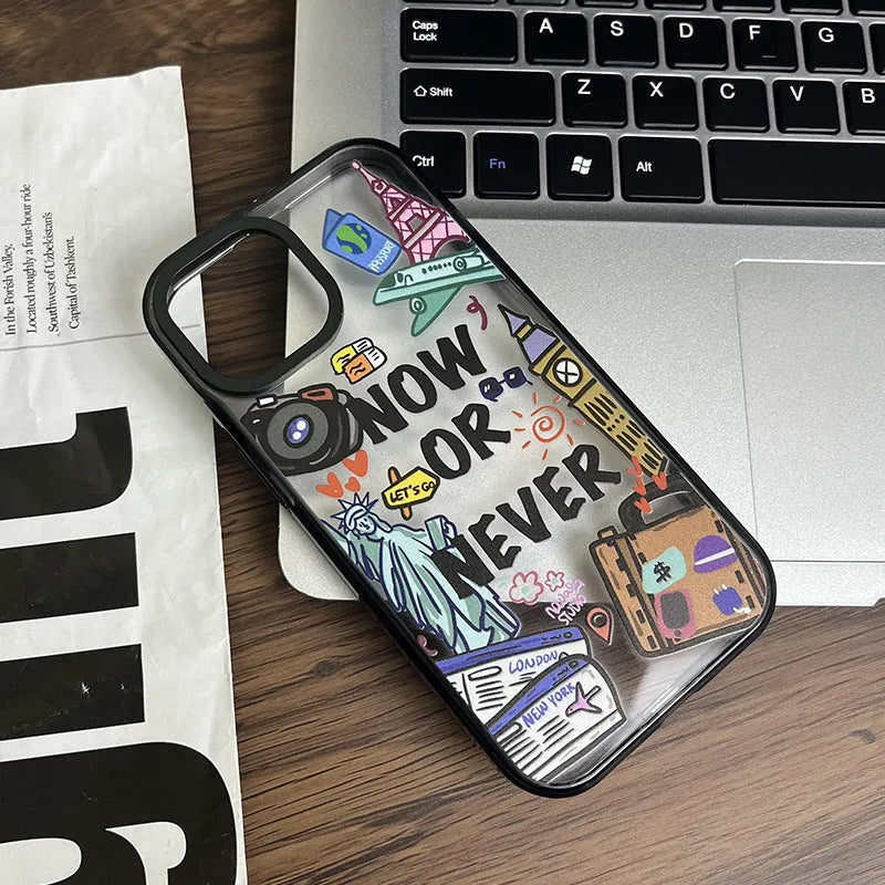 Free Travel acrylic hard phone case in Travel Ticket colour for iPhone models