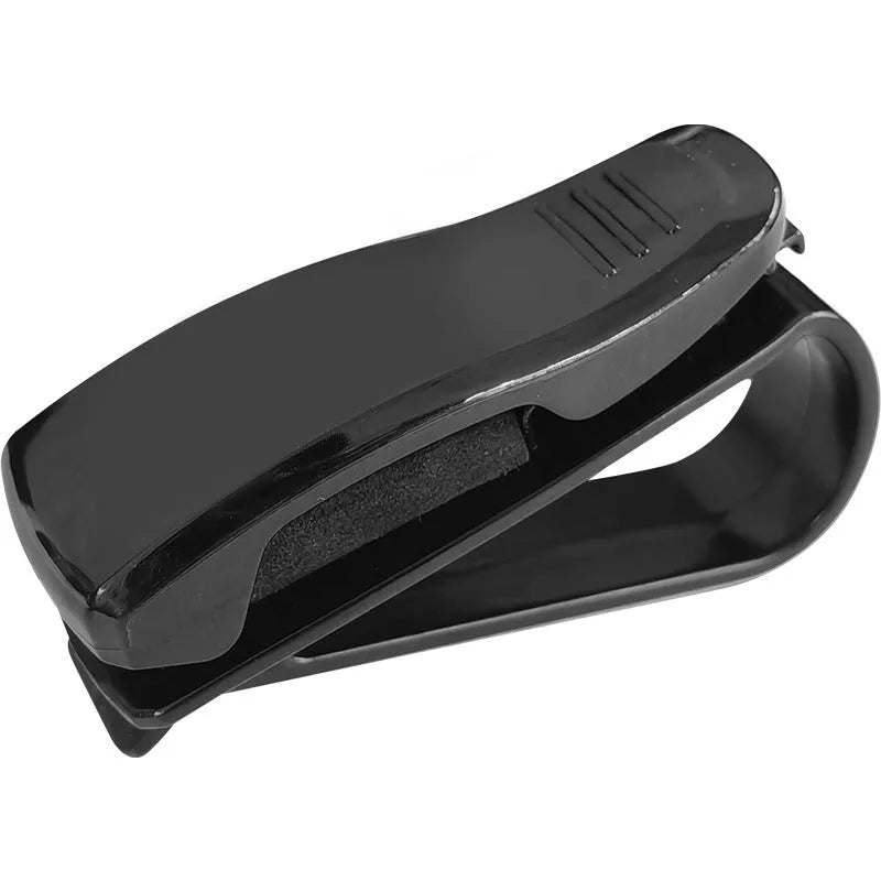 Black plastic clip for mounting sunglasses and cards on a car sun visor