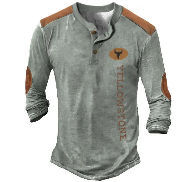 Men's long sleeve Henley shirt in solid colour with printed details, 90% polyester, CT09 series