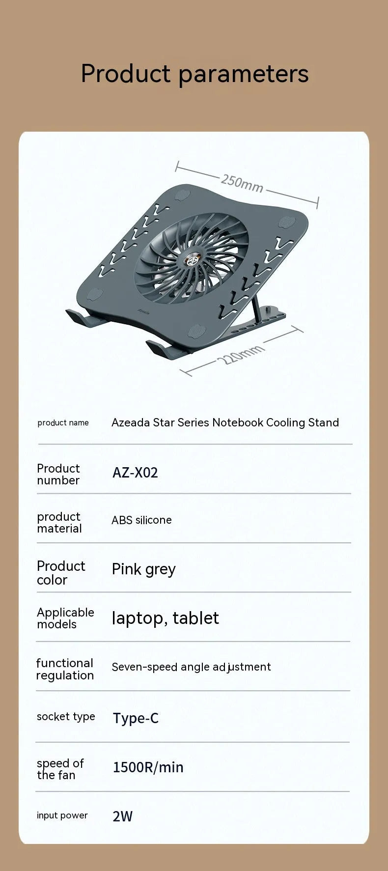 Portable folding notebook radiator in grey, 250x220mm, with USB cable