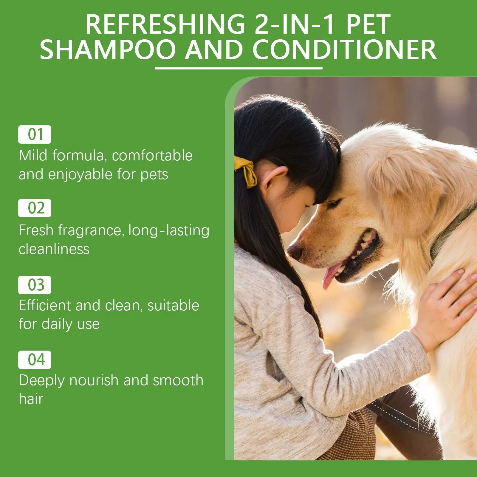 Pet 2-in-1 shampoo shower gel bottle measuring 3.8cm × 12.8cm containing 100ml of grooming product