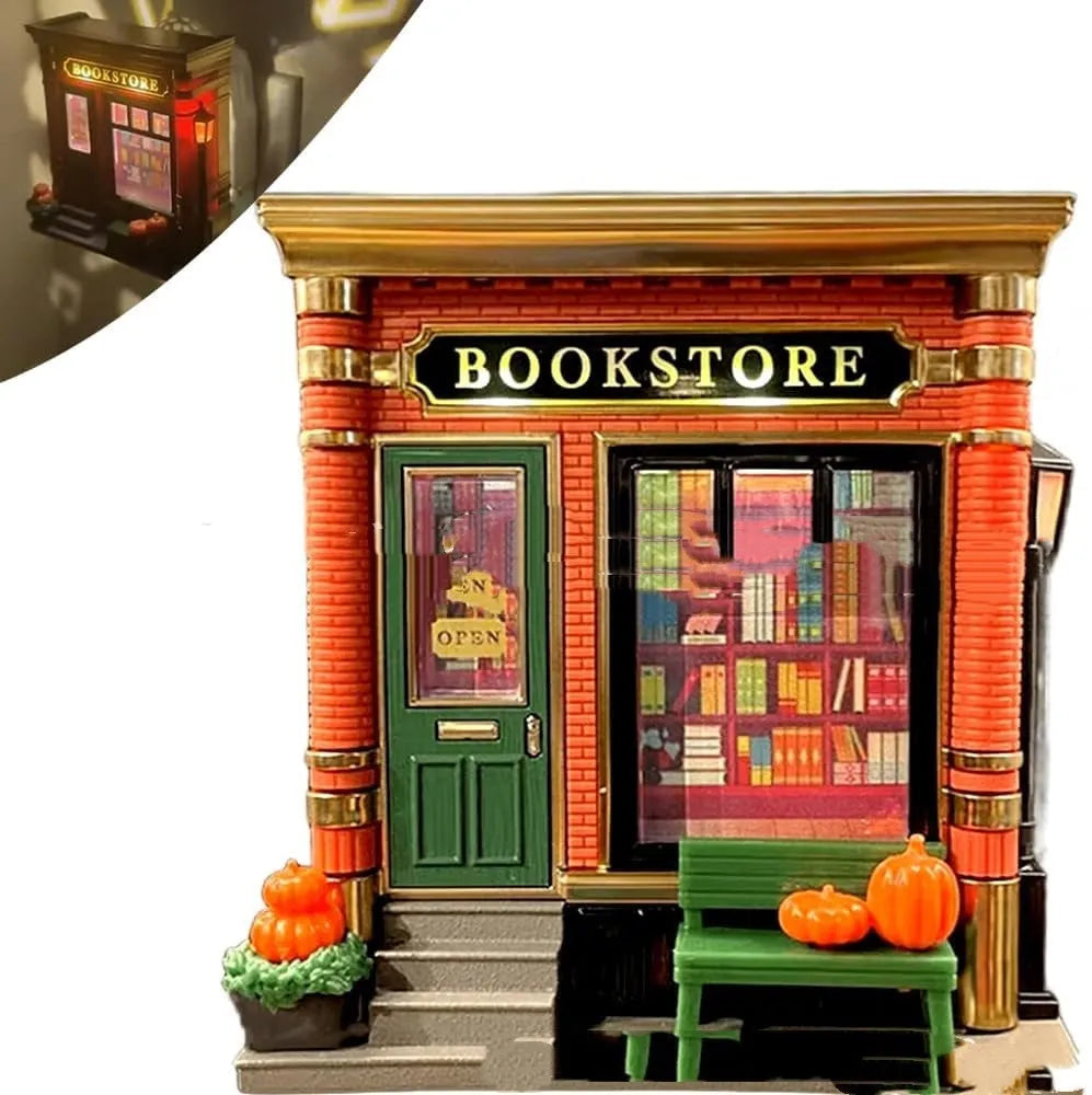 Small plastic and resin cartoon house night lamp ornament with US plug for Christmas decoration