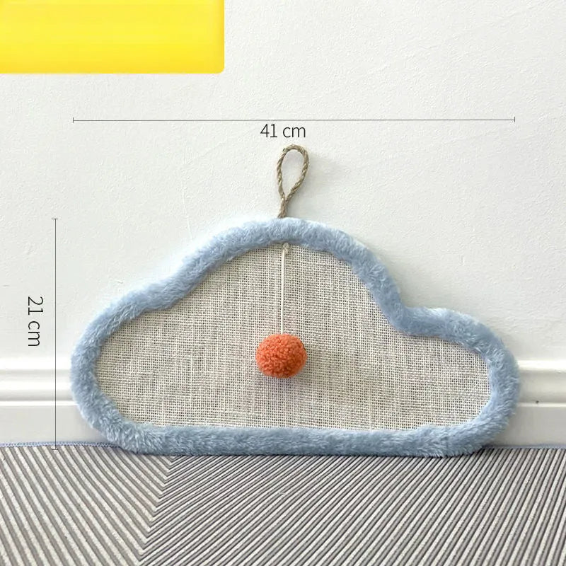 Wall-mounted natural sisal cat scratching mat with sleeping cat cartoon design