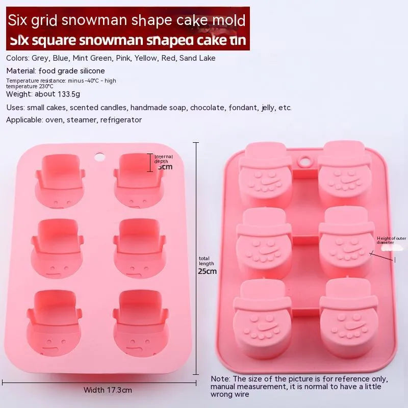 Christmas silicone 6-grid baking mold with festive shape cavities in pink colour option