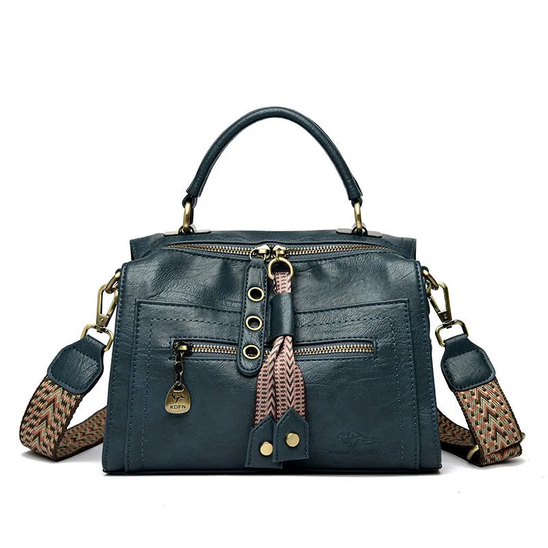 Soft grey PU women's crossbody bag with a horizontal square shape and sandwich pocket.