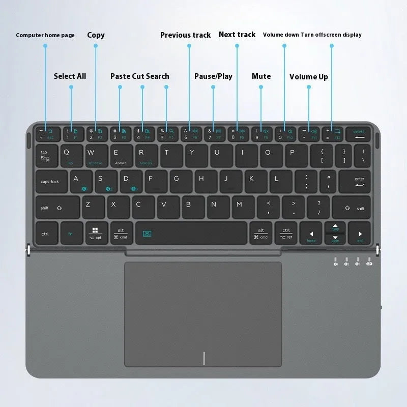 Grey wireless Bluetooth folding keyboard for mobile phones and tablets