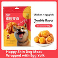 Dog snack with egg yolk and chicken duck meat in chewable form for training rewards