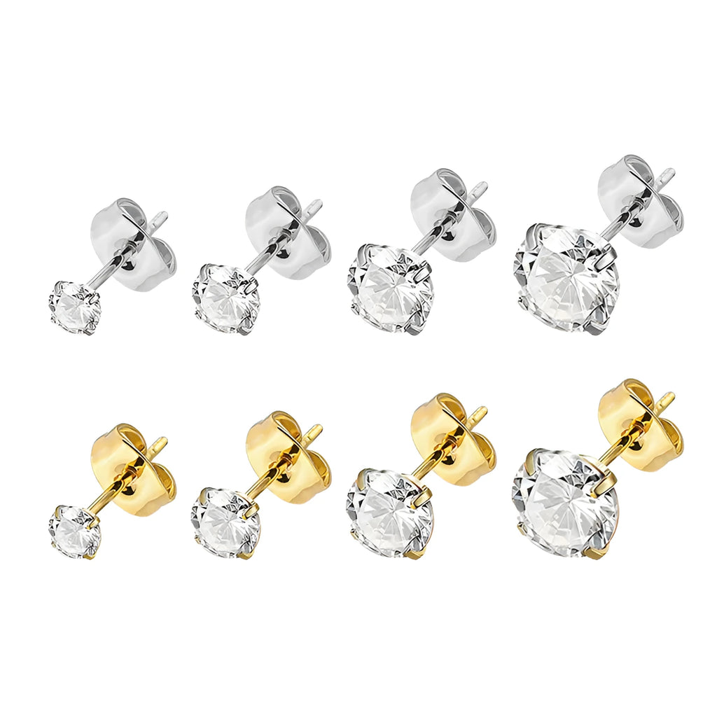 Titanium steel geometric zircon stud earrings with stainless steel construction and multiple size options