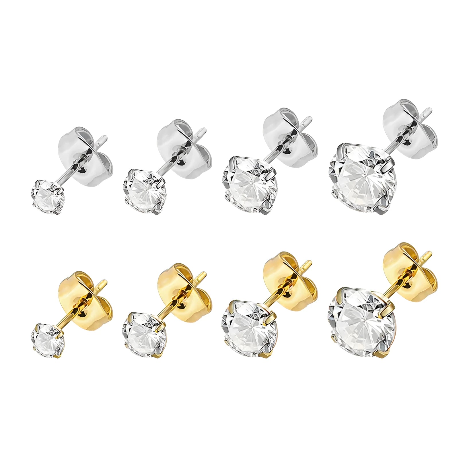 Titanium steel geometric zircon stud earrings with stainless steel construction and multiple size options