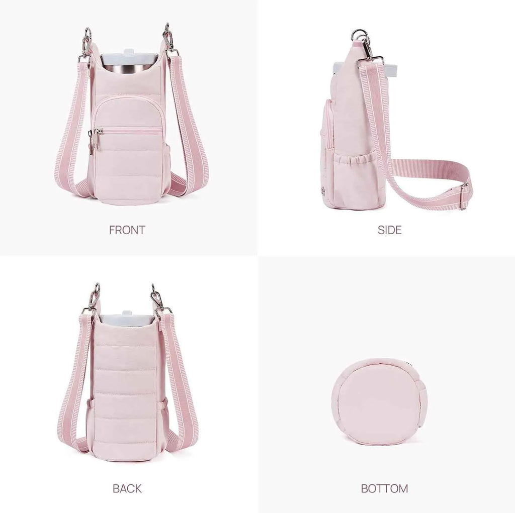 Cycling water bottle bag in beige, black or pink colours with minimalist cloth design for bicycle mounting