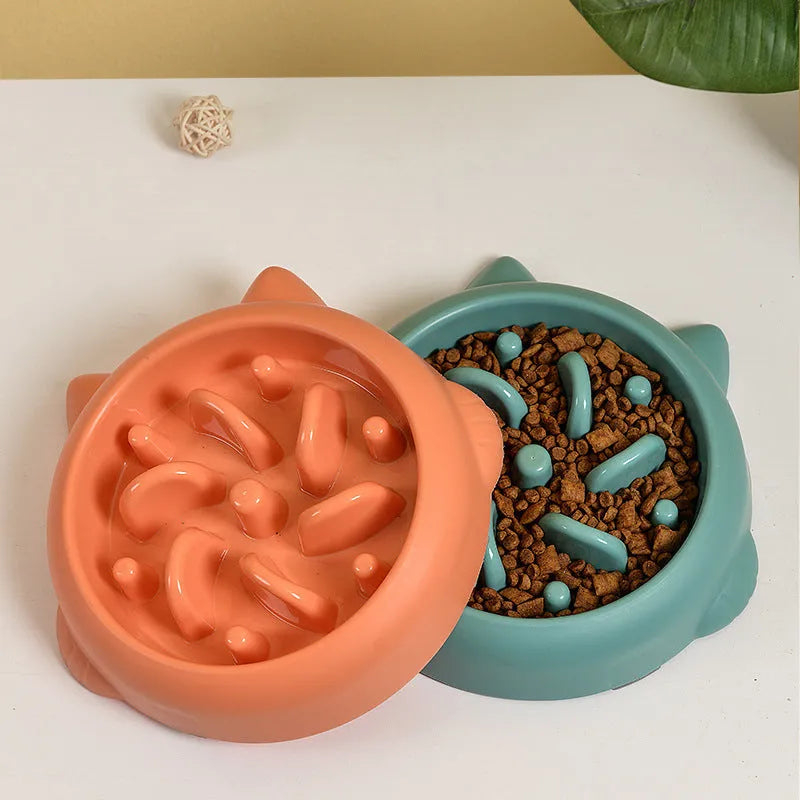 Green slow feeder dog bowl with bone-shaped ridges for anti-choking feeding