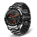 Smart watch with stainless steel wristband and 1.3-inch display showing step counter interface