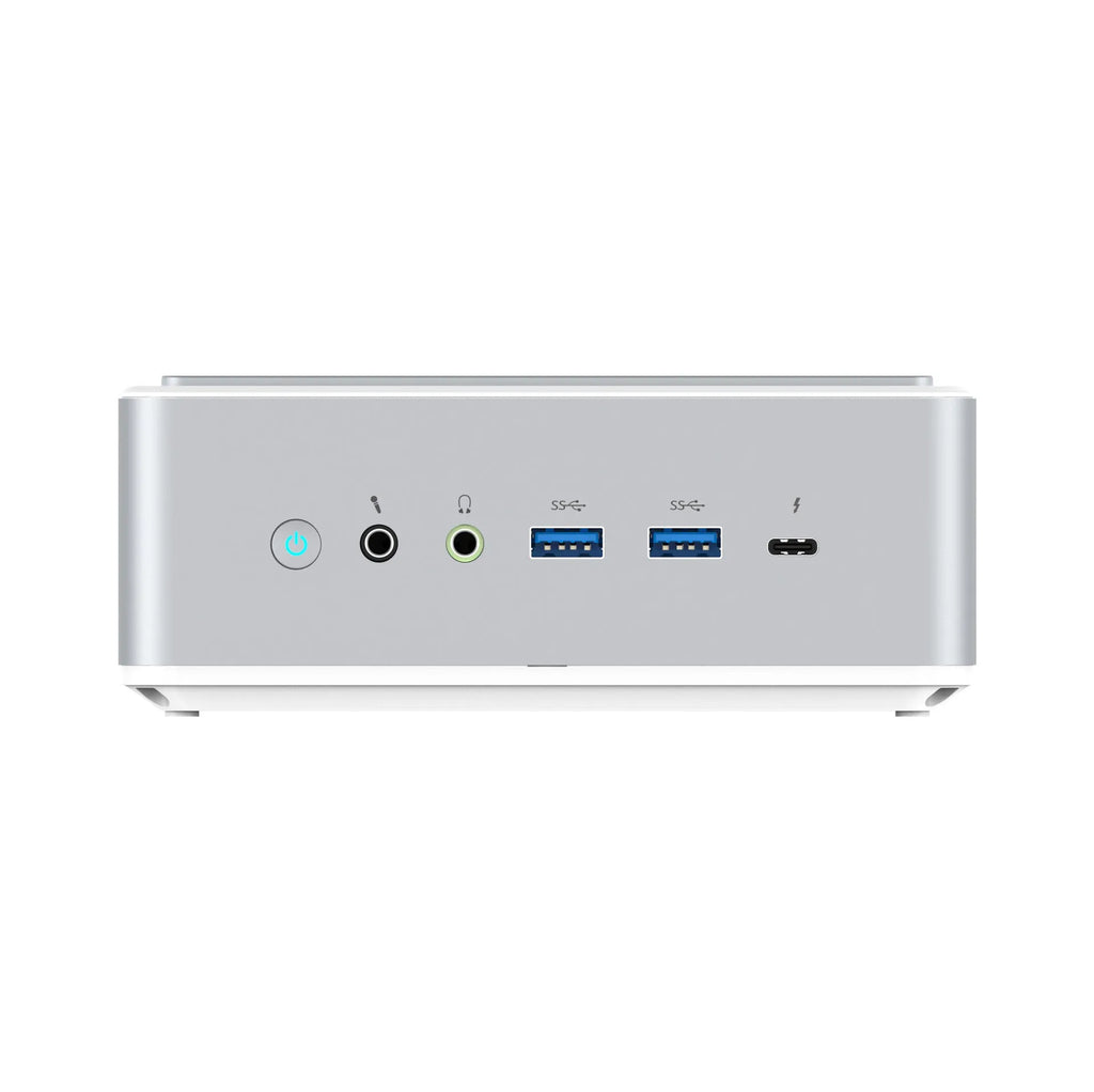 MINISFORUM TH50 Mini PC silver with front ports including USB3.1 and Thunderbolt 4