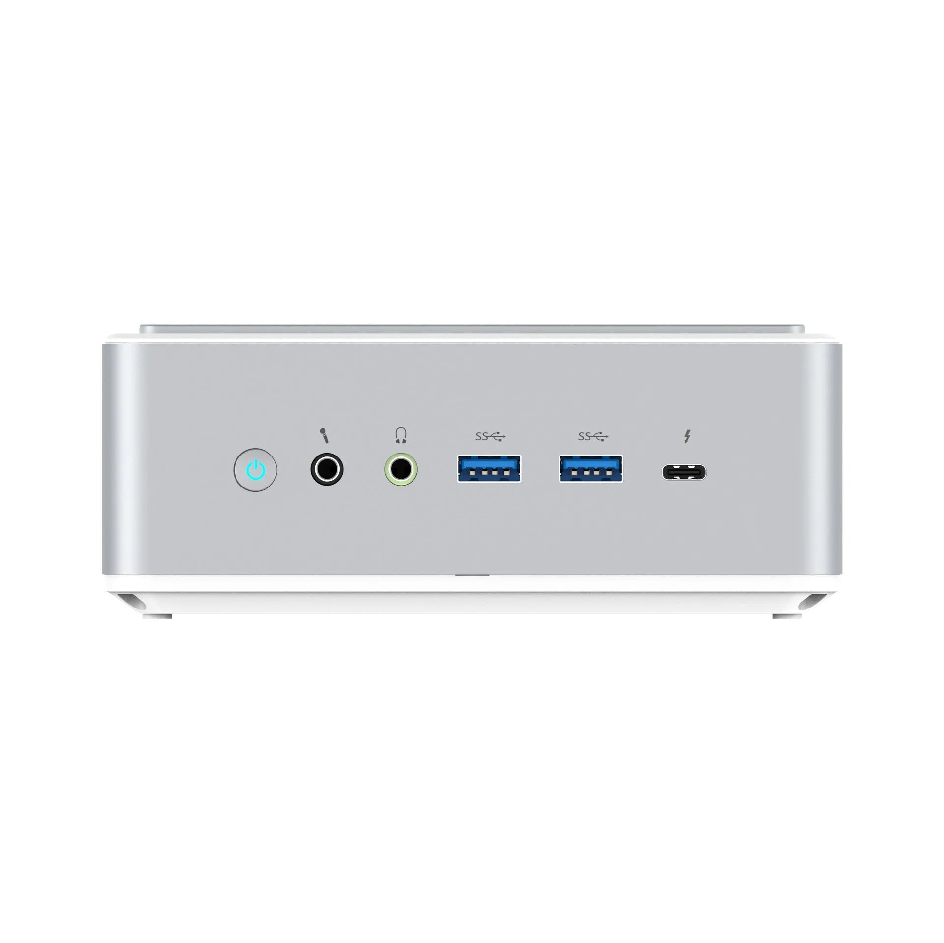 MINISFORUM TH50 Mini PC silver with front ports including USB3.1 and Thunderbolt 4